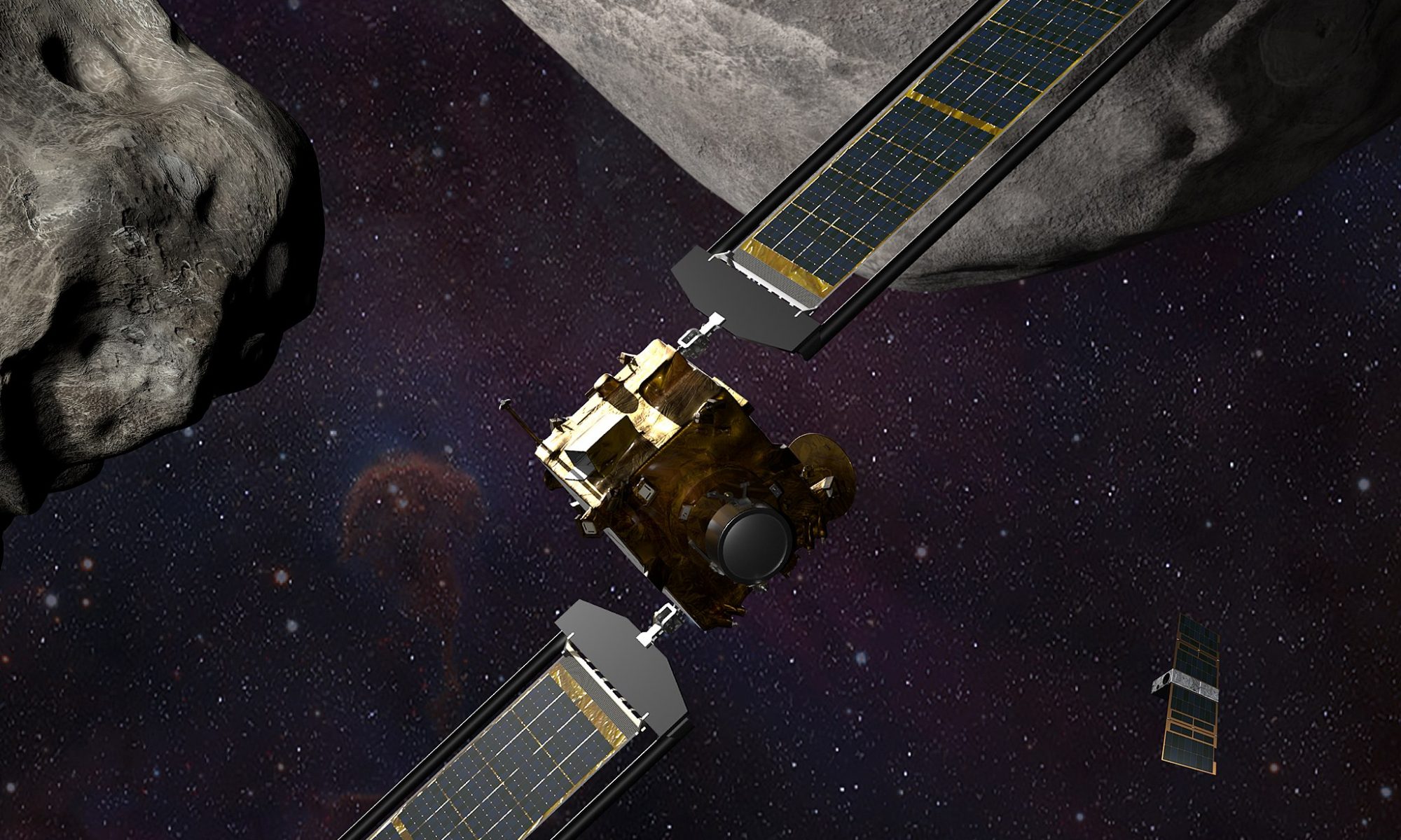Rendered graphic of the DART spacecraft in space