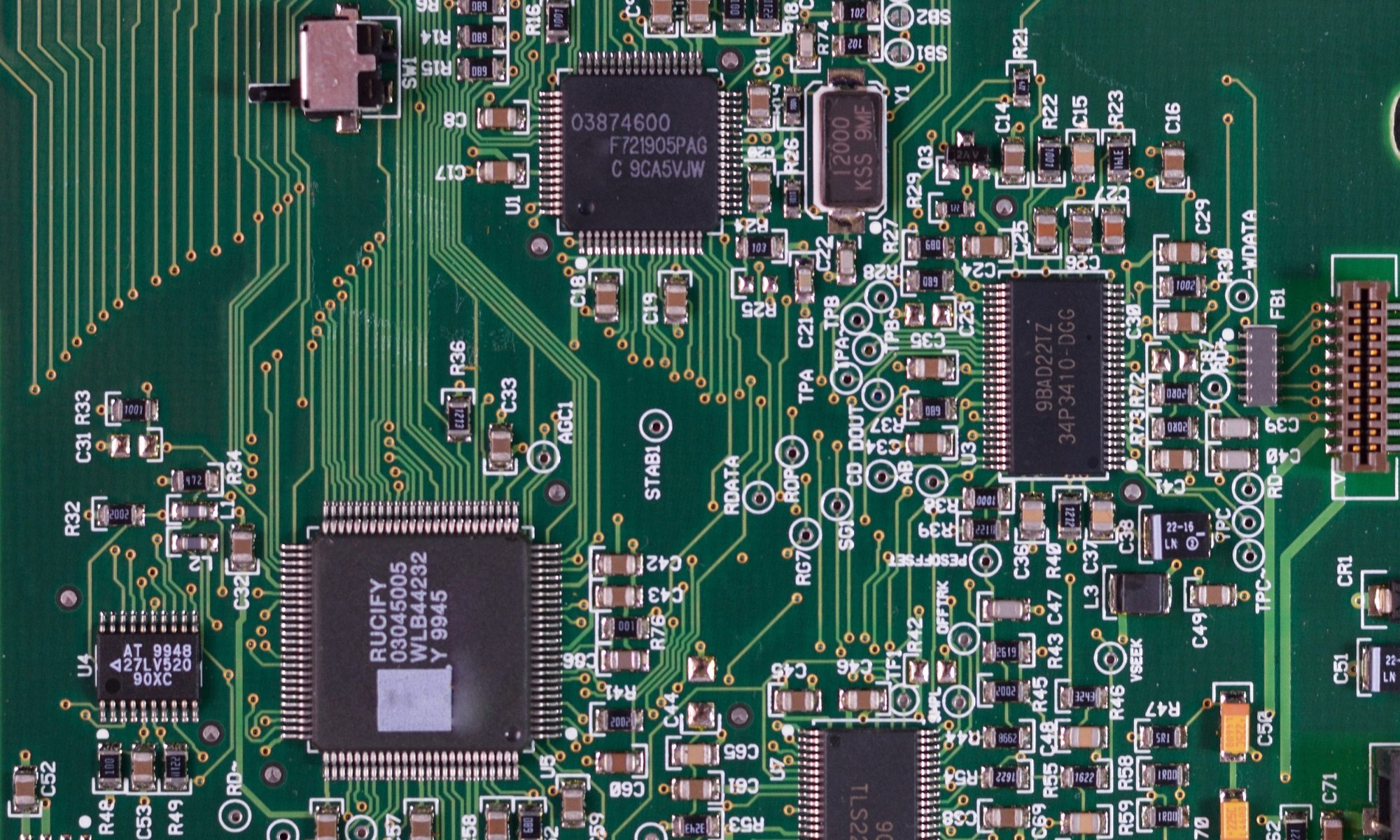 Closeup of a green circuit board