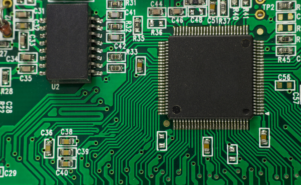 Close up image of a green circuit board