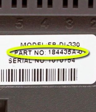 Closeup of a part number sticker, circled in yellow