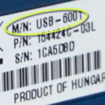 Closeup of a model name on the product info sticker, circled in yellow