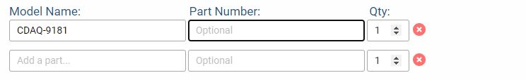 The Model Name, Part Number, and Quantity Fields of the Apex Waves Quote Request