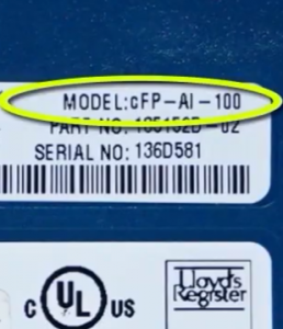 Closeup of a model name on the right sticker of a part, circled in yellow