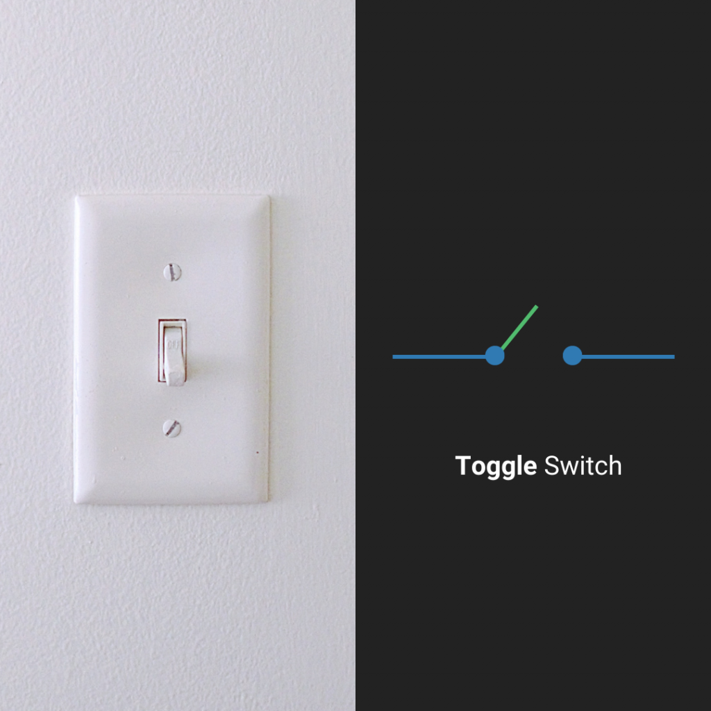 Picture of a light switch with a diagram of a toggle switch to the right