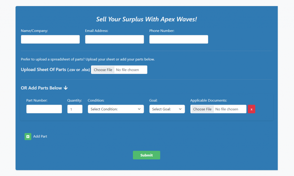 The Apex Waves Sell Your Surplus form
