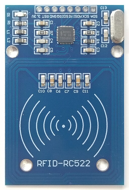 A blue Arduino RFID-RC522 Chip