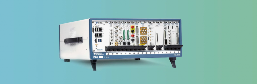 NI PXI Chassis on a blue to green gradient background