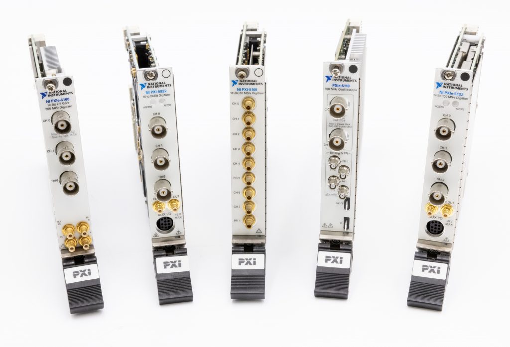 Different NI oscilloscopes arranges in a row