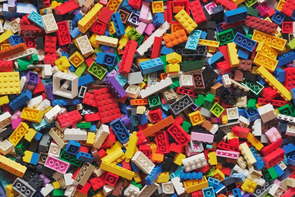 A mix of multicolored Lego bricks