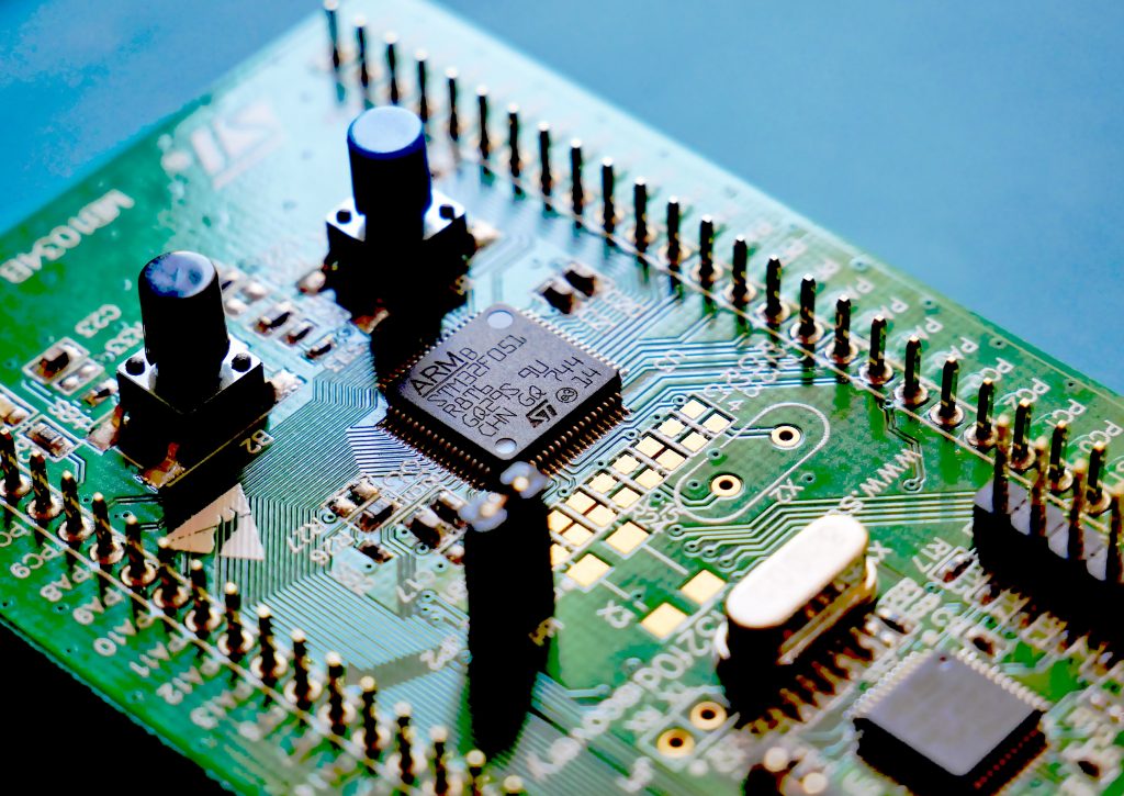 Closeup of green circuit board microcontroller