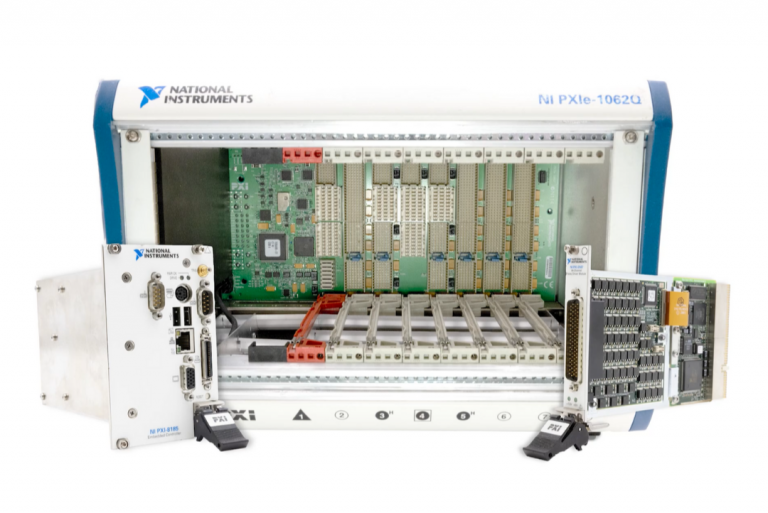 An NI PXIe-1062Q Chassis, a PXI controller, and a PXI module