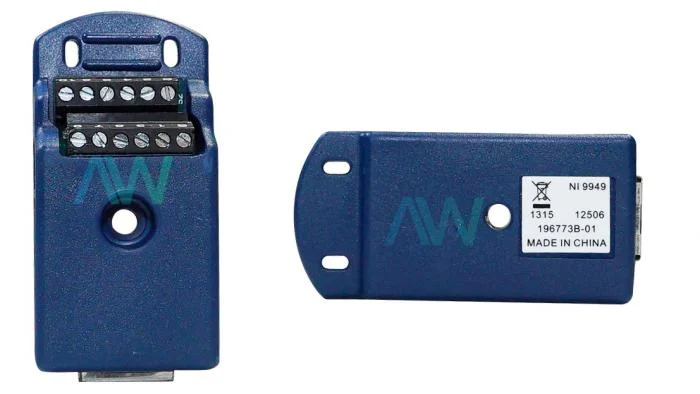 front and side views of the NI-9949 RJ-50 Female to Screw Terminal Accessory