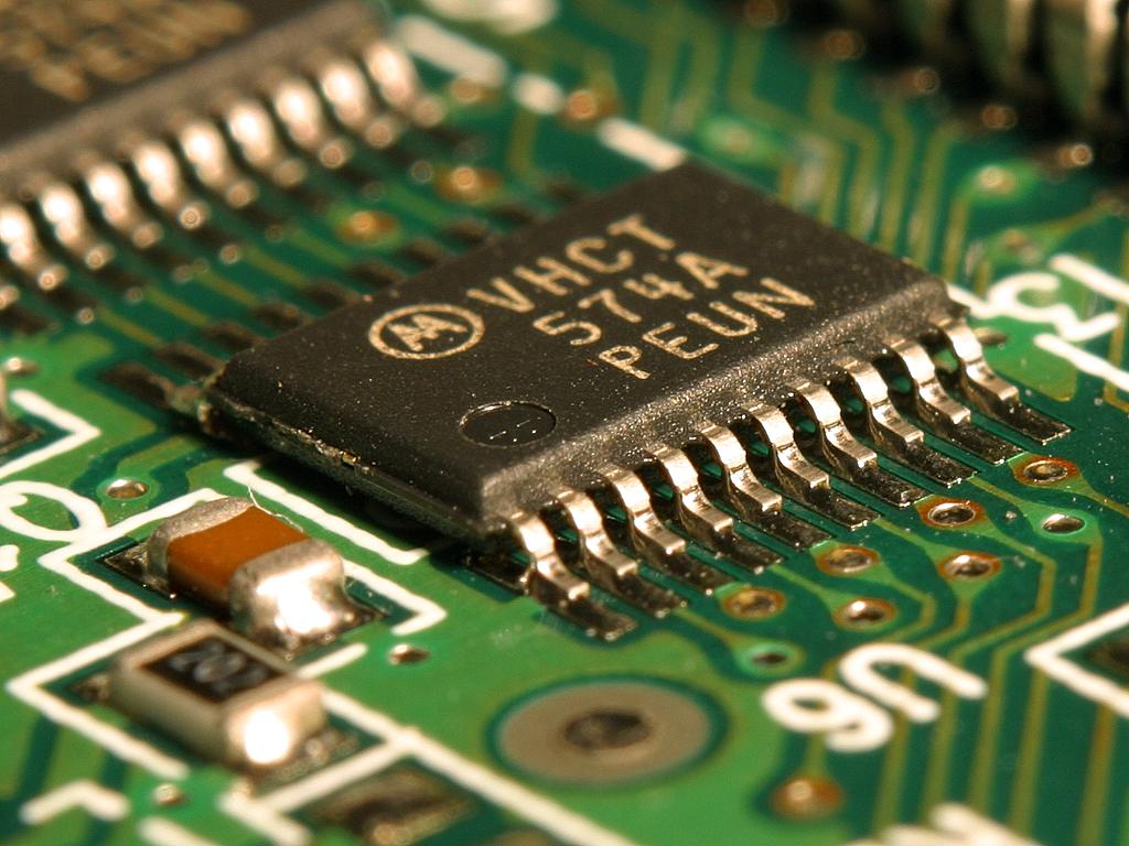 Extreme closeup of an integrated circuit on a microchip