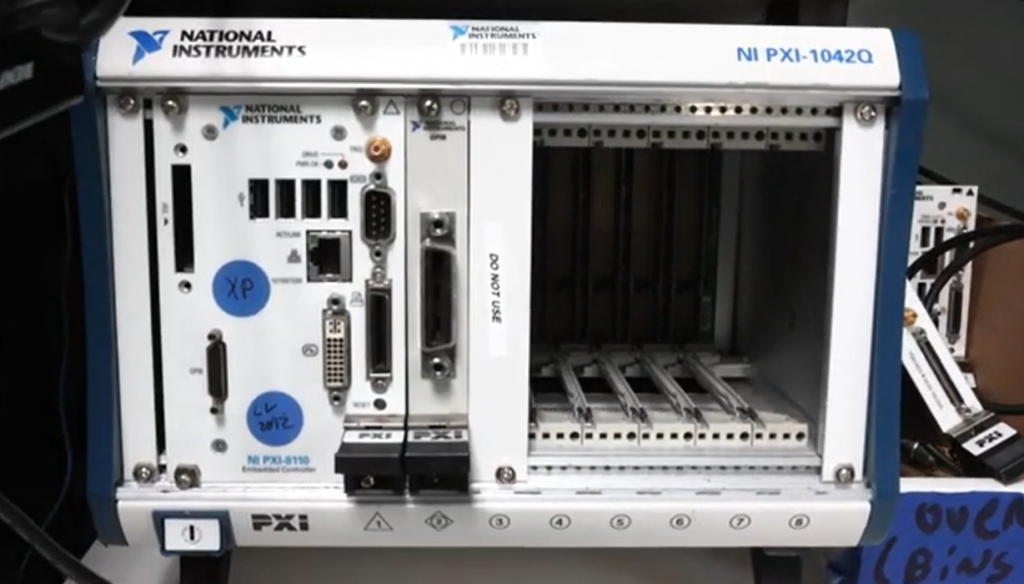 Closeup of the PXI-1042Q chassis from NI
