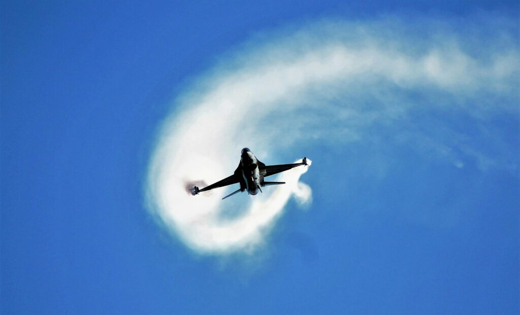 Supersonic plane spiraling in clouds