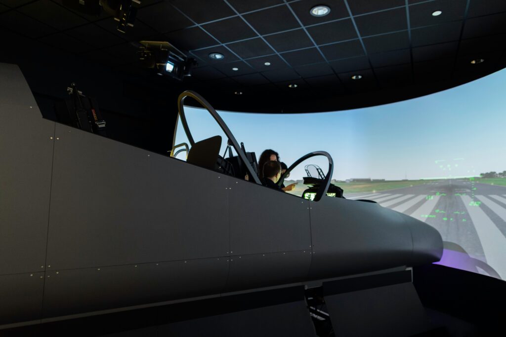 Aerospace engineer in a flight simulator