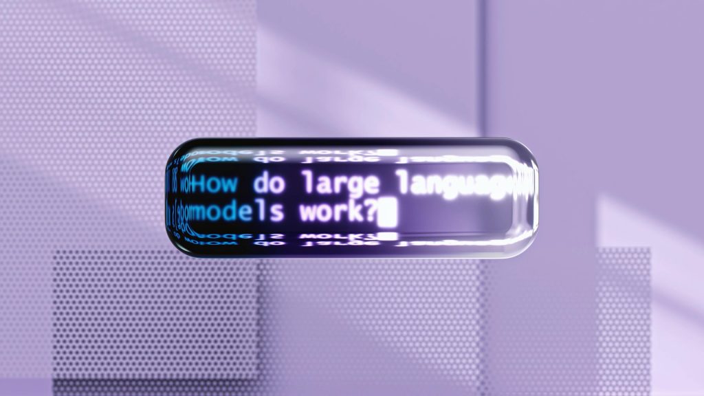 Futuristic depiction of the question "How do large language models work?"