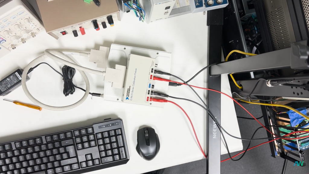 Bird's-eye view of part that is plugged in for calibration