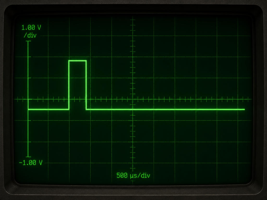 AI-generated representation of a pulse waveform on an oscilloscope screen