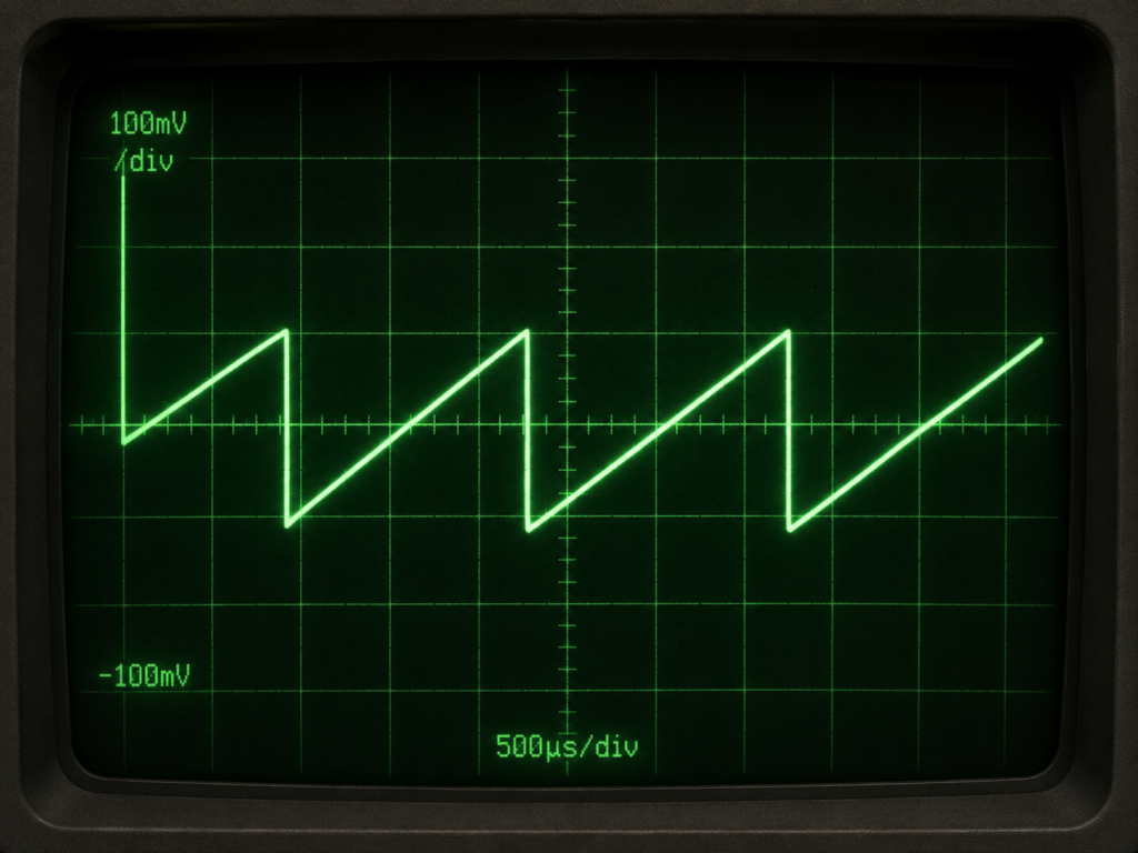 AI-generated representation of a sawtooth waveform on an oscilloscope screen