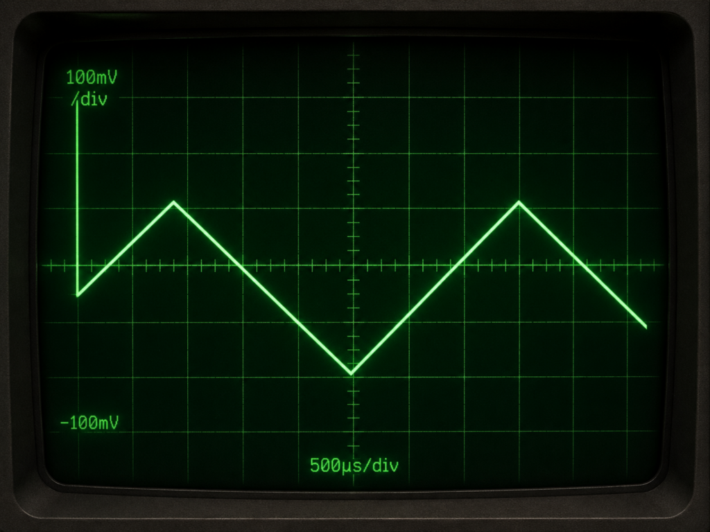 AI-generated representation of a triangle waveform on an oscilloscope screen