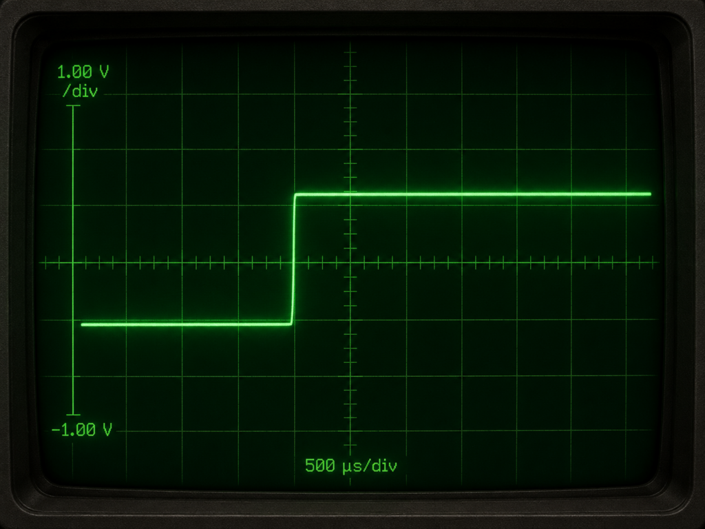AI-generated representation of a step waveform on an oscilloscope screen
