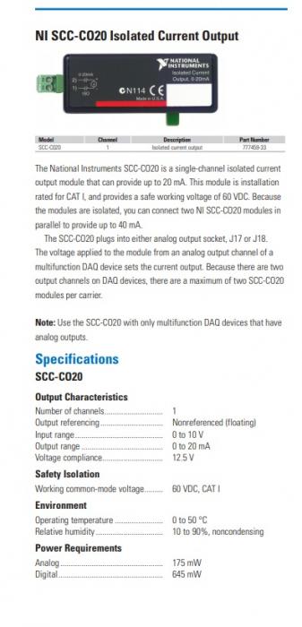 SCC-CO20 National Instruments Isolated Current Output Module| Apex Waves - Wiring Diagram Image
